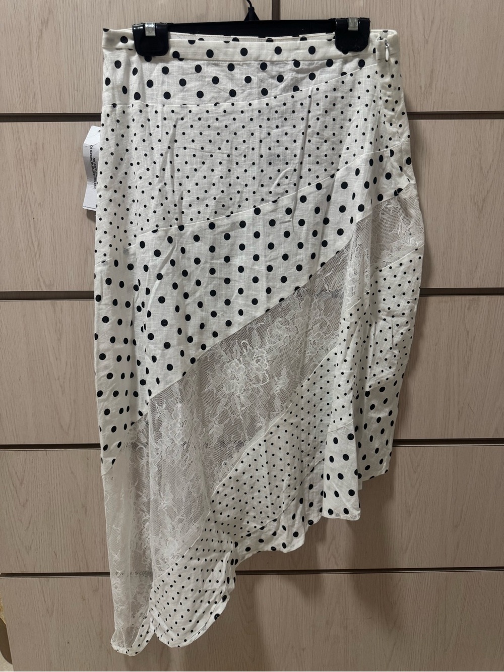 Princess Polly White and Black Polka Dot Asymmetrical Lace-Trim Skirt